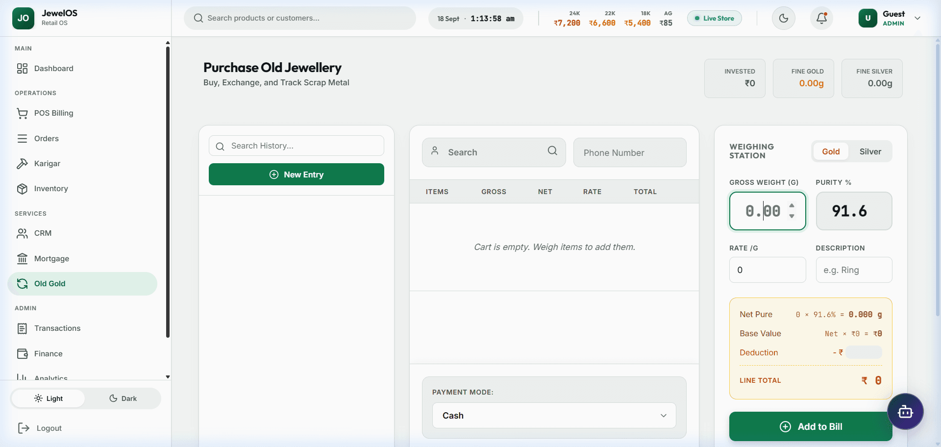 JewelOS - Old Gold Scrap & Exchange Valuation